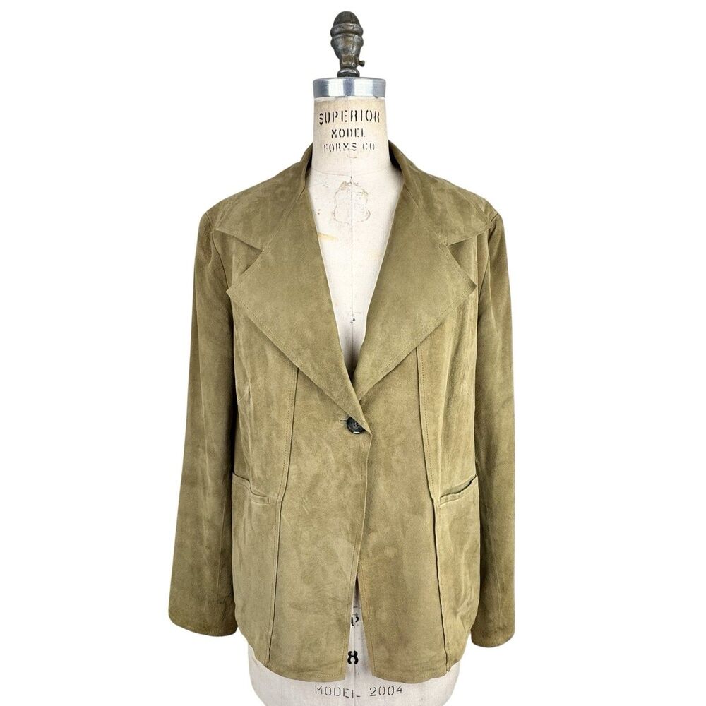 Jones New York Women Suede Leather Jacket‎ 12 Green Western Cowgirl Equestrian